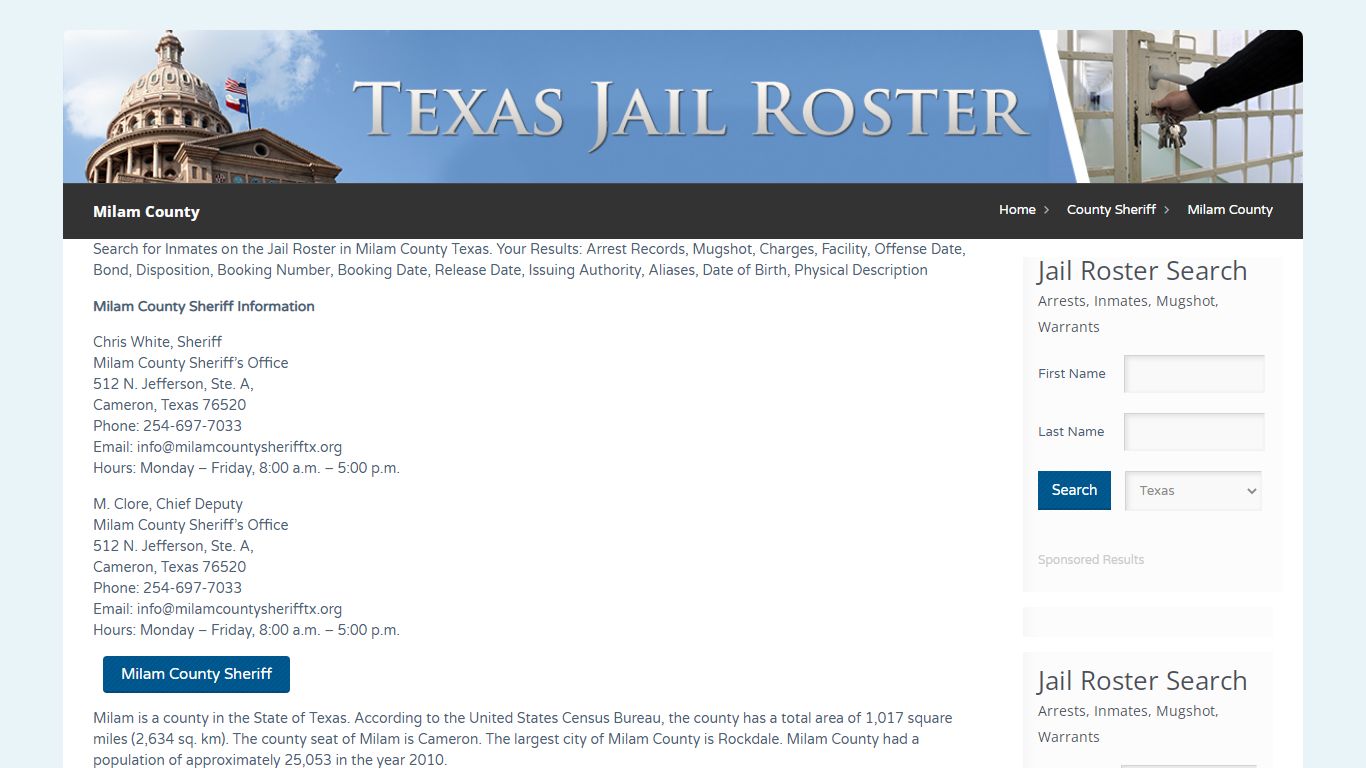 Milam County | Jail Roster Search